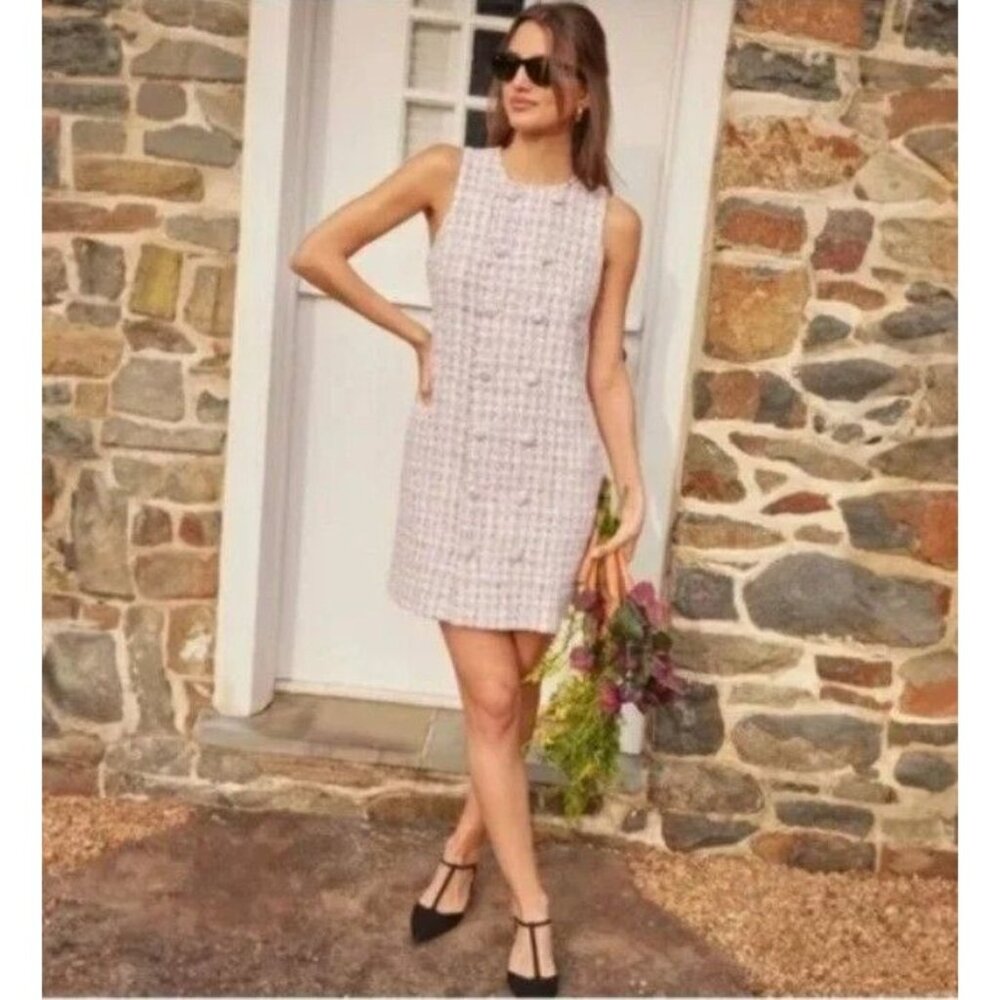 Tuckernuck Pomander Place Peony Tweed Bianca Pink Sleeveless Mini Dress SZ M NWT